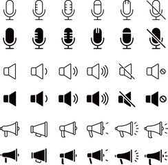 マイク・拡声器・メガホンのアイコンセット