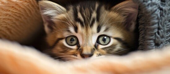 cozy comfort of their home, a beautiful mammal with soft fur and captivating eyes, a cute and funny kitten, plays background as it grooms its hair, making its adorable face even more endearing to all
