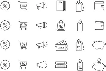買い物・セールの線画アイコンセット