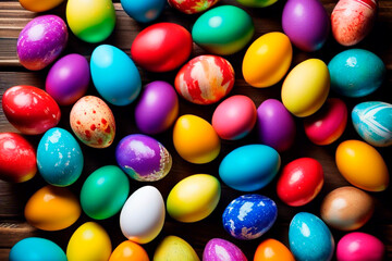 Fototapeta na wymiar Colorful Easter eggs. View from above