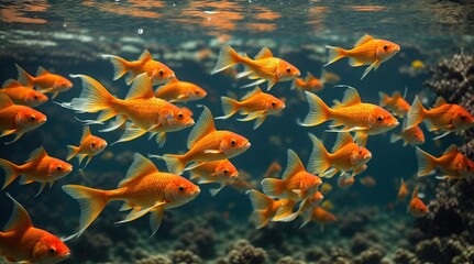 a goldfish swimming in a sea of stars, its scales reflecting the twinkling lights and creating a dreamlike atmosphere