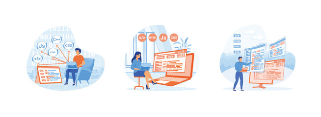 Software engineer.programmer and coding website or app.Web development. Engineer set flat vector modern illustration 
