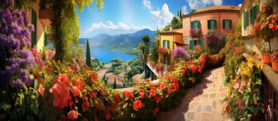 colorful garden of Italy, the beauty of nature blossoms with vibrant flowers and lush green leaves, creating a floral paradise where the scent of summer is accompanied by the refreshing aroma of fresh