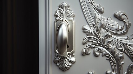 A close-up of a door handle, its metallic finish reflecting white.
