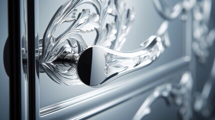 A close-up of a door handle, its metallic finish reflecting white.