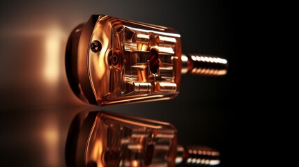 Fototapeta na wymiar A close-up of an electric plug, copper pins reflecting light.