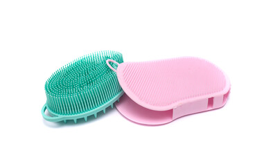 silicone bathing brush on white background