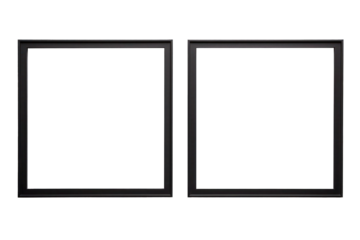 Black metal frame photo with empty blank canvas. PNG cut out Isolated on transparent background