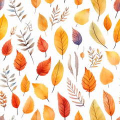 autumn fall yellow nature red pattern seamless leaves orange watercolor illustration background foliage