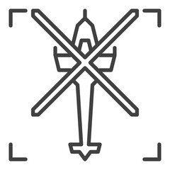 Military Helicopter vector concept line icon - top view