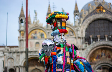 The illusionist in front of the Basilica of San Marco in Venice on the Carnival days