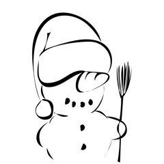Schneemann mit Mütze und Besen