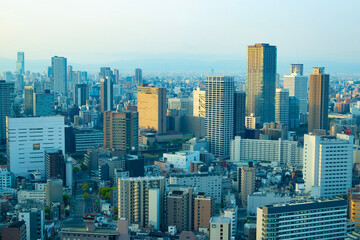 A dawn panoramic cityscape in Osaka