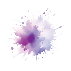 Violet lilac pastel colors watercolor splash splatter stain brush stroke spray with wet effect on white background. Modern aquarelle spot. Trendy isolated design on white. Vector watercolor splash