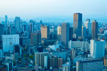 Fototapeta premium A dawn panoramic cityscape in Osaka