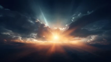 Foto op Canvas Dark sky background. Sunrise in space. Sunrise with rays and lens flare. © Zahid