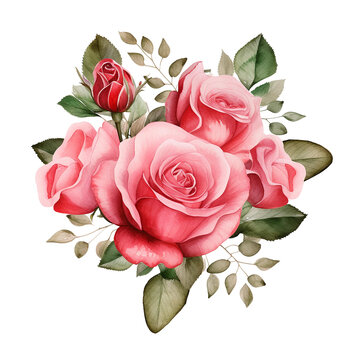 Watercolor Valentine Clipart pink roses.  Ai Generate