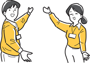 笑顔で案内する男女社員