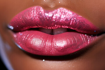 Obraz premium Mouth lipstick face lip female closeup fashionable macro beauty sensuality makeup women glamour