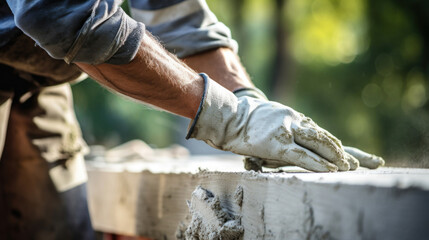 Close-up of a builder's hand using a trowel