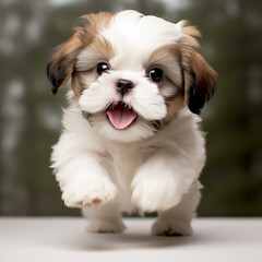 shih tzu puppy running happy face 