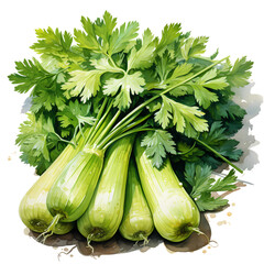 Fresh Celery: Watercolor-Styled Clip Art Isolated on Transparent Background