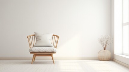 A minimalist Scandinavian-designed chair with a soft cushion, placed centrally on a white setting.