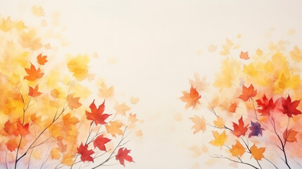 カエデと季節の葉を使った水彩の抽象的な背景の秋のコレクションGenerativeAI