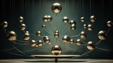 Precision in motion: a cascading cascade of metallic spheres orchestrated into an elegant, fluid dance of symmetry