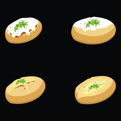 Baked potato with melted butter and herbs. 溶かしたバターとハーブを添えたベイクドポテト。