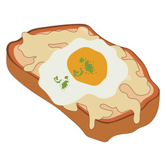 Hand drawn illustration of An Phap dish. Croque monsieur. ファップ料理の手描きイラスト。 クロックムッシュ。