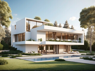 Modern House with Garden: Contemporary Residence Amidst Lush Gardens, Stylish Home Blending with Scenic Garden Landscapes