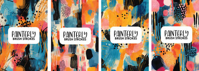 abstract vector of painterly brush strokes set, gouache and watercolors, stains, beautiful shape Textile prints that mimic Cossington Smith's use of light and color, bright strokes - obrazy, fototapety, plakaty