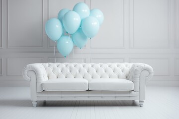 a white sofa, indoor, in front of empty wall background