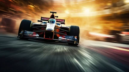 Fototapete Racing driver passes the finish point and motion blur background. Motion blur background. Blur shows speed of Formula 1 © Zahid