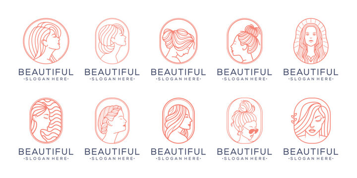 Set of luxury beauty woman logo design for makeup, salon and spa, beauty care