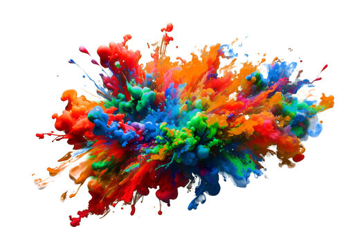 Dynamic colorful paint splash, representing creative burst on a white backdrop. Generative AI