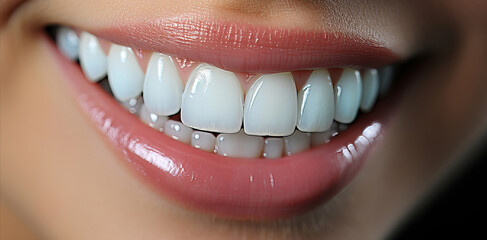 Close up woman smile. Teeth whitening. Dental care.