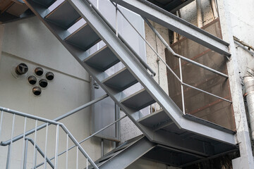 Fire escape stairway outside the high rise building tower, using for the emergency escape route....