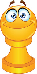 Happy yellow chess pawn emoji emoticon - obrazy, fototapety, plakaty