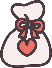 バレンタインをイメージした、ハートとリボンのついたプレゼント袋のイラスト