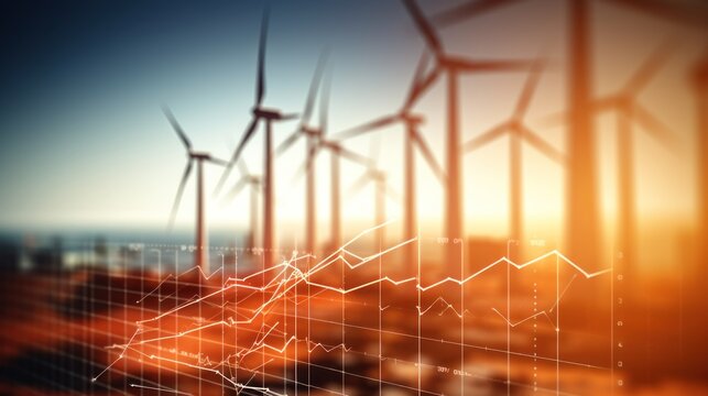 graphs Increase in electricity prices with wind turbines blurred background  - Powered by Adobe