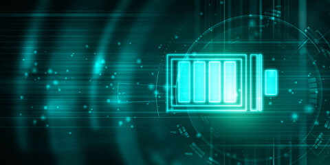 2d rendering Electrical energy and power supply source concept, accumulator battery with charging level full