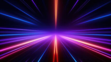 colorful neon lines, glowing in the dark. Abstract minimalist geometric background. Ultraviolet spectrum. Cyber space. Futuristic wallpaper. Generative AI