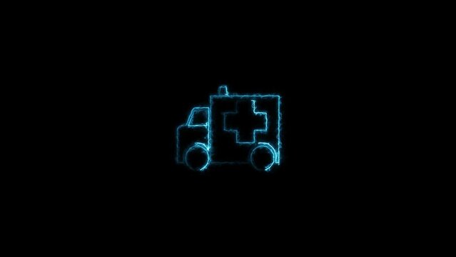 Abstract neon light delivery Truck Animation. Black background 4k video.