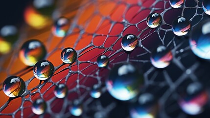 a stunning image of multiple water droplets adorning a fragile spider's web, turning it into a glistening masterpiece.