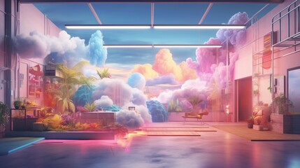 a surreal mixed-color background with dreamy pastels, neon brights, and metallic accents, transporting viewers to a world of boundless creativity.