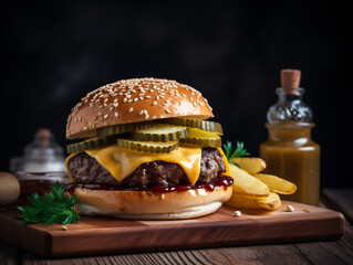 Classic Beef Burger with Cheese and Pickles