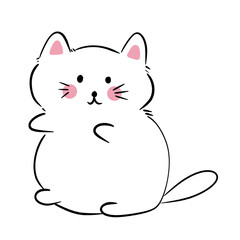Hand drawn cute whit cat 
