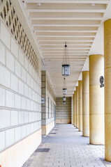 corridor in a building with columns 